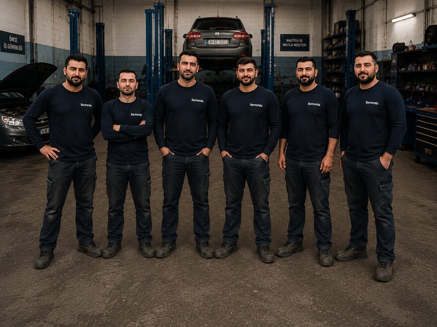 Logolu, tek tip kurumsal kıyafet giyen düzenli ekip
